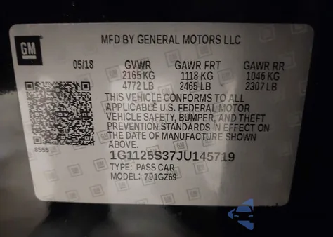2018 Chevrolet Impala 2Lz from USA, damaged, VIN 1G1125S37JU145719
